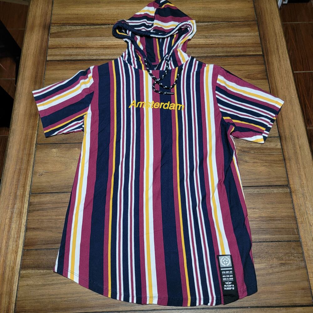 For The People Striped Unisex Tee w/ Hood "Amsterdam" - Size Small